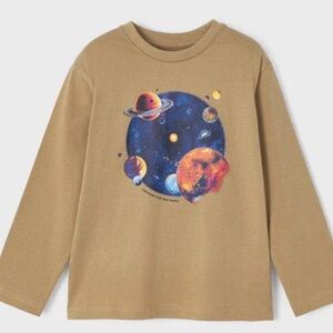 Mayoral Tan Planet Graphic Long Sleeve Tee